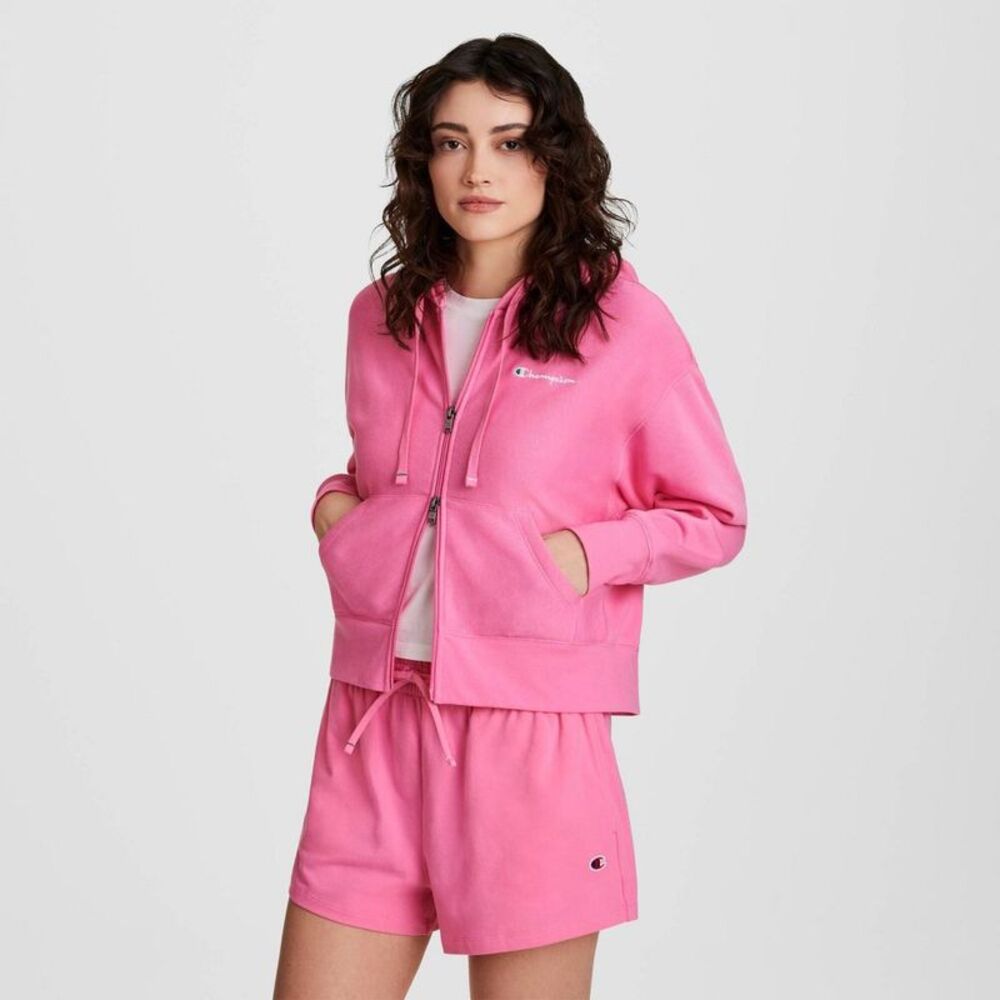 Champion Women's Cropped Fleece Zip-Up Sweatshirt - Vibrant Pink XS